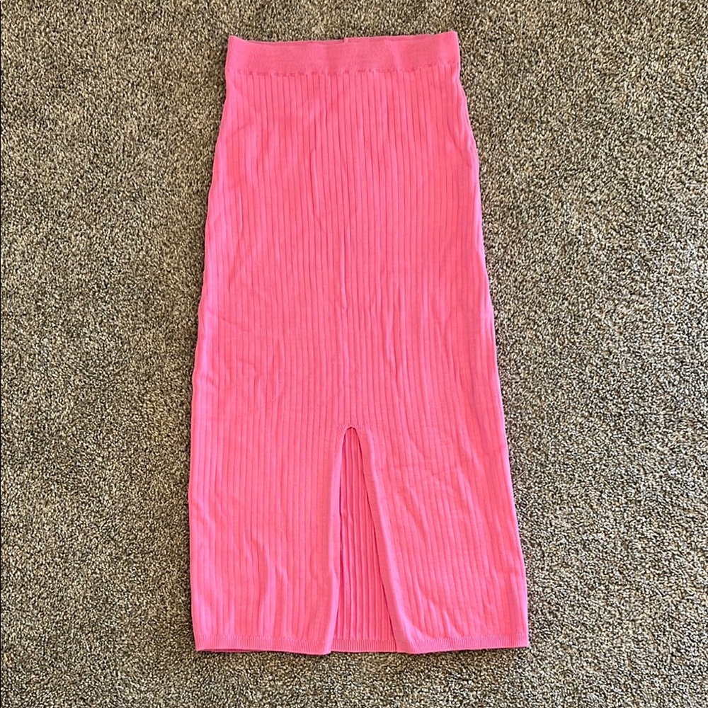 Free People Pink Ribbed Midi Skirt with Slit